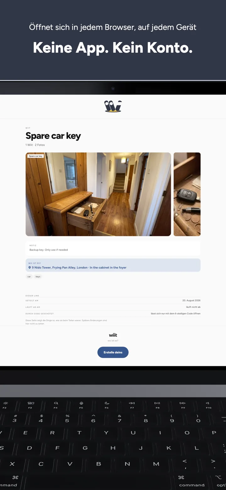 Eine geteilte wiit-Seite, geöffnet im Browser auf einem Mac — ohne App und ohne Konto